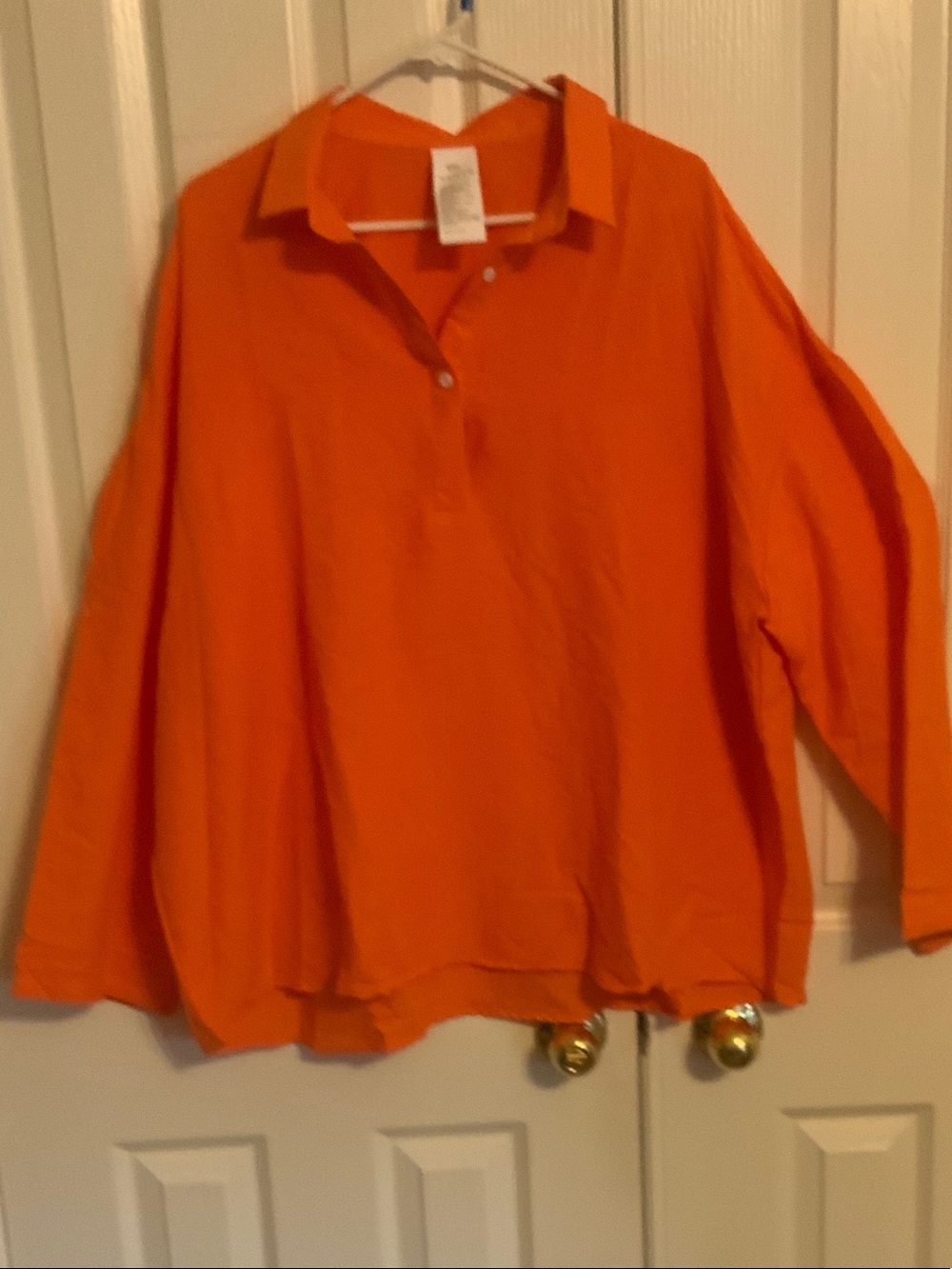 Women's Orange Long-Sleeve Henley-Style Shirt - 5X